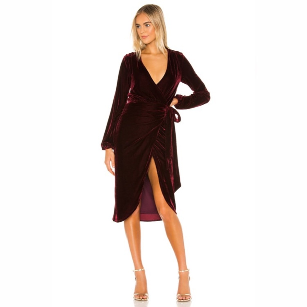 Lovers + Friends Adrianne Midi Dress in Wine Red